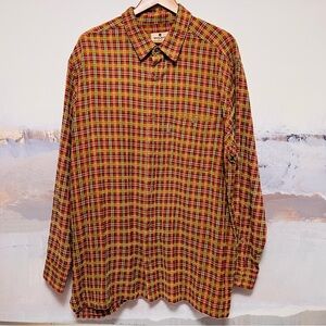 WOOLRICH Check Shirt VELOUR Trim Men XL Button-Up Long Sleeve Cotton Rust Preppy